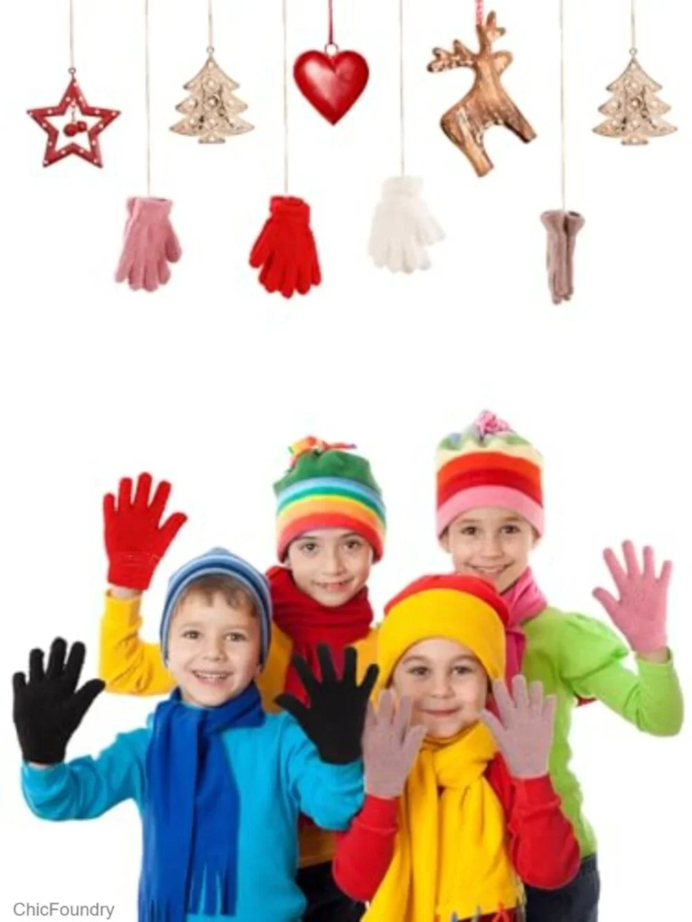 3 Pairs Kids Knit Gloves Warm Winter Full Fingers Stretchy
